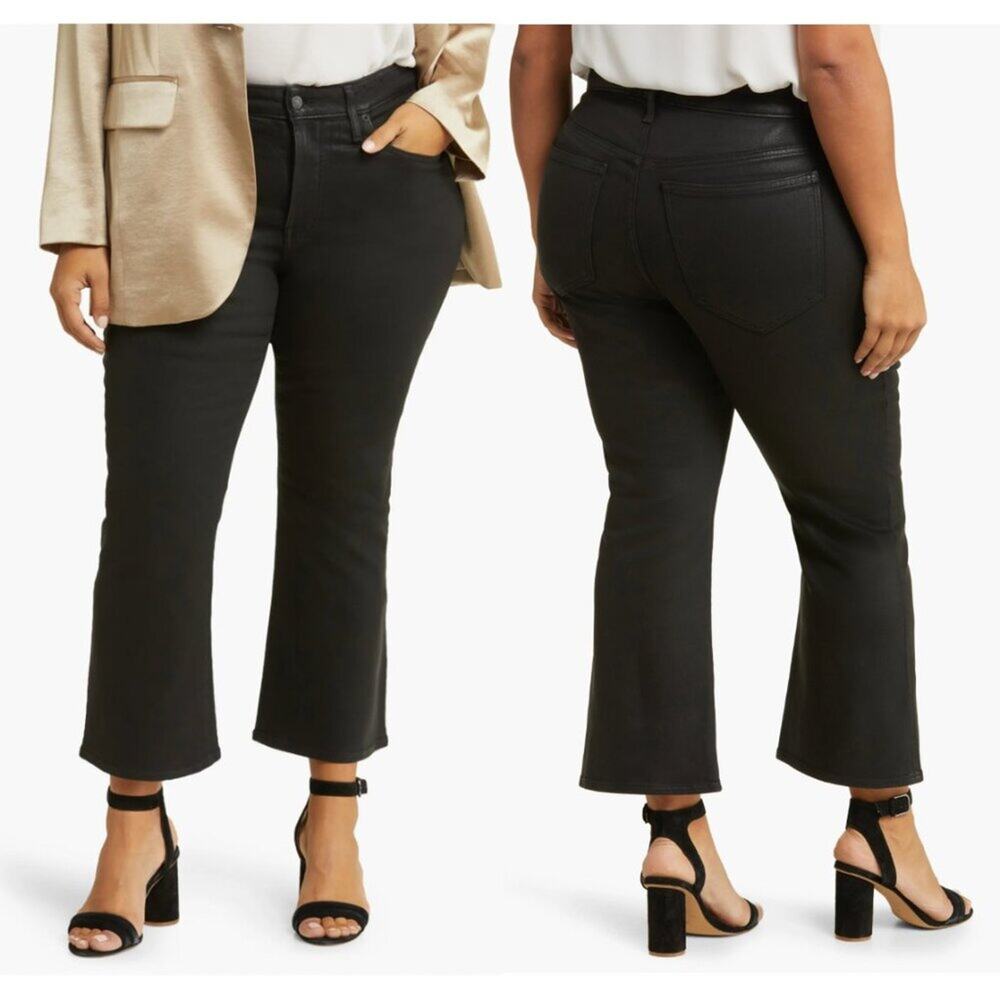 Madewell Plus Kick Out Crop Jeans in True Black Wash: Coated Edition